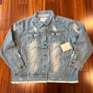 New NWT The Style Between Us Blue Denim‎ Jacket Light Wash Distressed Plus Sz 1X